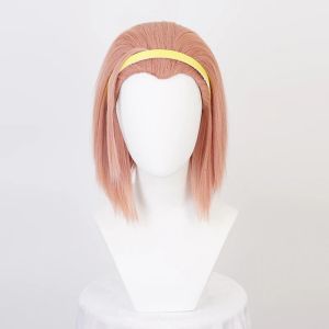 Perruques Jojo's Bizarre Adventure Sugimoto Reimi, perruque de Cosplay courte en Fiber résistante à la chaleur, cheveux synthétiques + bandeau jaune + bonnet de perruque