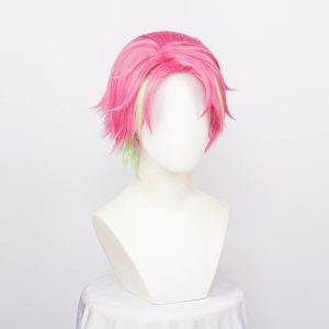 Perruques Kanroji Mitsuri Cosplay synthétique rose vert mixte cheveux courts fête d'halloween + bonnet de perruque gratuit