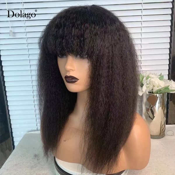 Pelucas pervertidas rectas italianas gruesas yaki pelucas de cabello humano para mujeres negros negros brasileño boba corta peluca con flequillo