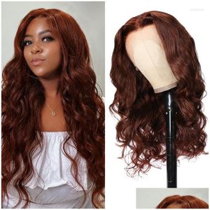 Wigs Klaiyi Lace Body Wave 33B Reddish Brown Front Wig 13x4 Human Hair Baby voor vrouwen Bury 99J Super Saving Drop Delivery Products Dh1HO 850 Pruiken