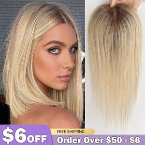 Perruques en dentelle Wigs 100 REMY Toppers à cheveux humains pour les femmes Pièces blondes dorées blondes Clip de base en soie en soie en 231024