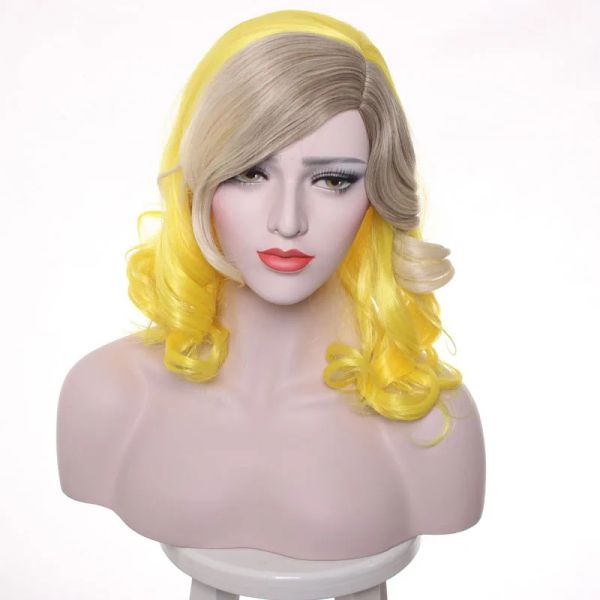 Perruques Lady Gaga perruque jaune blond mixte cheveux synthétiques Cosplay perruque Halloween fête Costume perruques + bonnet de perruque