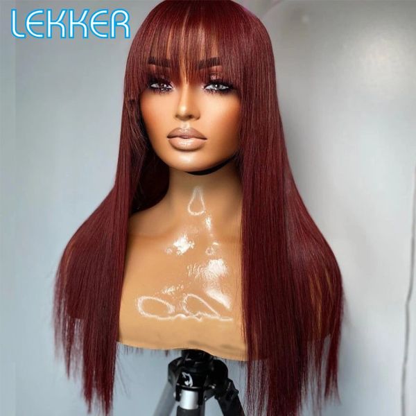 Perruques Lekker Halloween Burg Red Os Straight Bob Hair Hair Wig avec une frange pour les femmes Brésilien Remy Hair Wig Cosplay Wig Cosplay