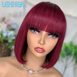 Perruques Lekker Wear to GO 99J burg rouge court raide bob de cheveux humains perruque pour femmes brésilien Remy Hair colored frange bob 12inch perruques