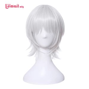 Perruques Lemail perruque destin/apocryphe Jack l'éventreur perruque Cosplay FGO Cosplay 35 cm perruque courte blanche avec frange cheveux synthétiques résistants à la chaleur