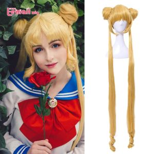 Perruques Lemail Wig Hair synthétique Usagi tsukino Cosplay Wigs Super longs perruques blondes avec des petits pains à la chaleur Cosplay Wig Halloween