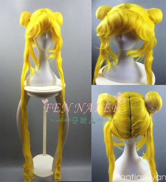 Perruques jaune citron Sailor Moon Cosplay perruque 150 cm Costumes droits fête cheveux fille