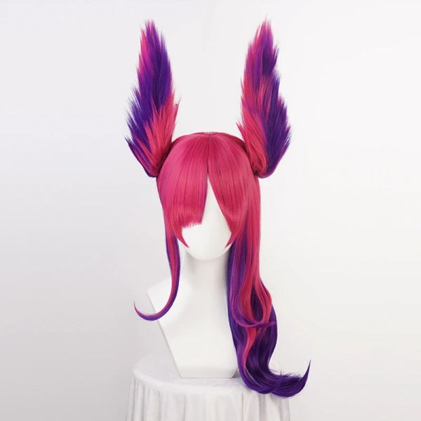 Perruques lol star gardien le rebelle xayah cosplay perruque femme synthétique gibier de cheveux cos wig avec des queues de cheval en chipe amovibles + casquette de perruque