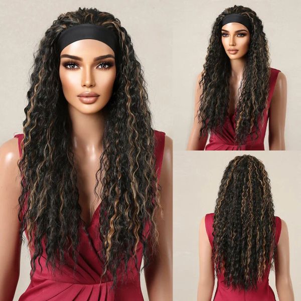Perruques longues Afro Curly Band Bécarneaux Black Golden Sightden Deep Deep Wavy Synthetic Band Band Wigs Bohemian Hair for Women Women Daily Party Use