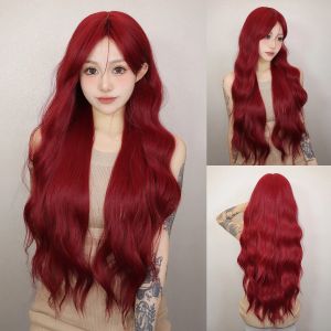 Perruques Perruque longue vague de corps avec frange bordeaux vin rouge perruque de fête colorée pour les femmes naturel quotidien Cosplay cheveux synthétiques résistant à la chaleur