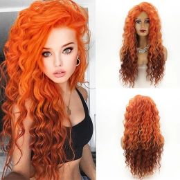 Pruiken Lange Pluizige Krullende Pruik voor Vrouwen Ombre Oranje Gember Natuurlijk Golvend Haar Pruik Asblond Synthetische Losse Diepe Golf Pruik Cosplay