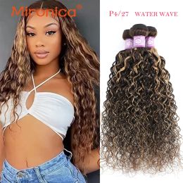 Perruques Long Inch Water Wave Bundles Hoil Hairs P4 / 27 Highlight Honey Blonde Brésilien Hair Extension pour les femmes Livraison gratuite 100 g / PCS