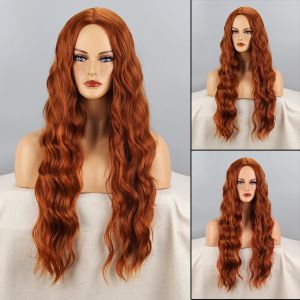 Wigs Long Orange Synthetic Wig Middle Part for Women Super Long Body WAVY Pruiken Cosplay Water Wave Wig Heat Resistant