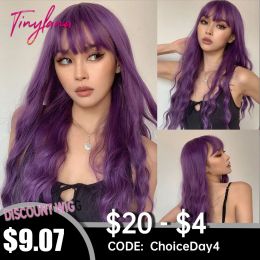 Wigs Long Purple Synthetic Body Wavy Wig with Bangs for Black Women Cosplay Party Christmas Halloween Wigs Daily Natural Hair