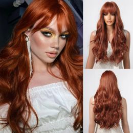 Perruques longues bruns rouge brun perruque synthétique perruques coopératives naturelles avec une frange pour les femmes afro à haute température fausses cheveux de haute qualité