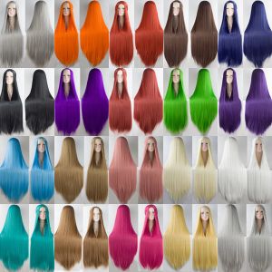 Wigs Long Straight Cosplay Wig BLond Blue Red Pink Gray Purple 20 Color Hair for Party 100cm Synthetische cosplaypruiken voor vrouwen Buqi