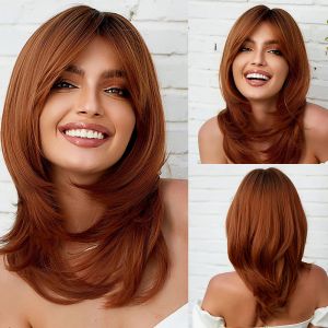 Perruques longues lirgies synthétiques droites perruque de cuivre brun rouge cuivre pour femmes noires résistant à la chaleur Cosplay Party Wig