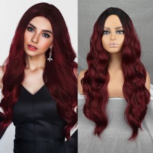 Perruques Long Wave Synthetic Hair Wigs Natural Middle Part Wine Red Wig For Daily Party Utilisez les femmes résistantes à la chaleur Wig