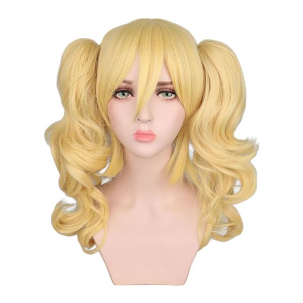Perruques longues cosplay cosplay mixte blonde-perruque costume 2 queues de cheval résistant à la chaleur synthétiques perruques de poils