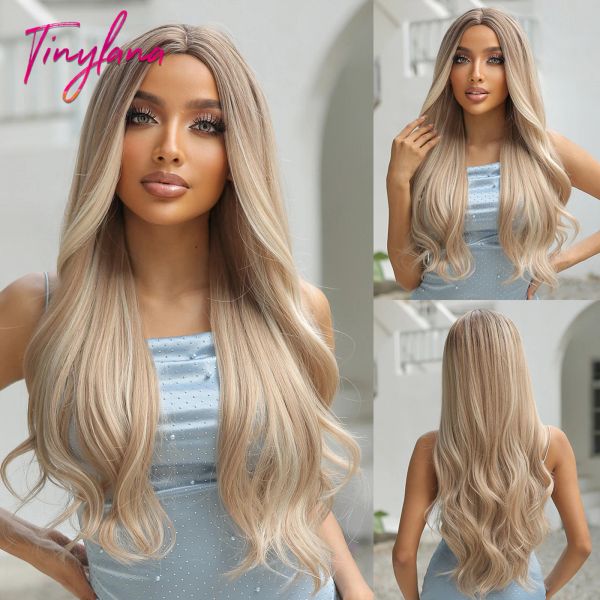 Perruques longues wavy gris blonde saillance synthétique perruques synthétiques ombre Cosplay Cosplay Partie moyenne pour femmes Halloween Heat REISITANT CHEURS