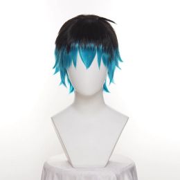 Perruques Luka Couffaine Cosplay perruque courte noir bleu cheveux Cosplay Anime Cosplay résistant à la chaleur perruques synthétiques Halloween + bonnet de perruque