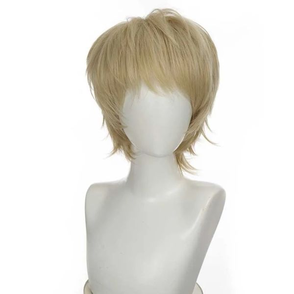 Perruques LUPU – perruques synthétiques courtes de Cosplay, perruque Blonde Blonde, Anime pour garçon, beaux faux cheveux naturels en Fiber de haute température