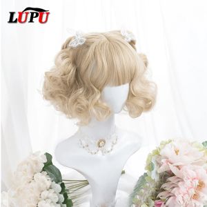 Perruques lupu cheveux synthétiques rose lolita perruques blondes noires brunes courte bob de vague pour femmes cosplay perruque avec frange fibre à température élevée