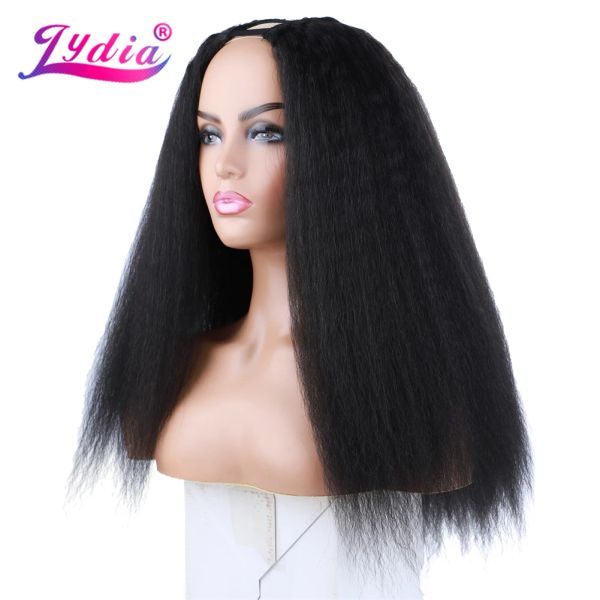 Pelucas Lydia Afro Kinky Straight U Parte Negro 1B # Peluca de pelo de color sintético resistente al calor 1622 pulgadas pelucas diarias para mujeres damas