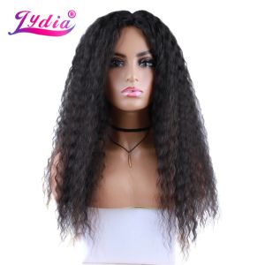 Perruques Lydia Long Afro Kinky Curly Synthetic Hair Skin Topper Wig American Femmes Ligne de tête pneostique Roir noir 22 pouces mixtes Couleur