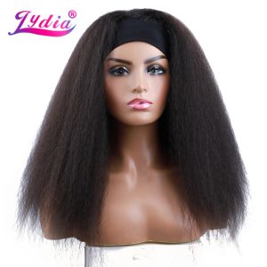 Wigs Lydia Long Kinky rechte hoofdband Synthetische haarpruiken voor Afro -Amerikaanse vrouwen Kleur 1B# Zwart 1822 inch Kanekalon Afro -pruik