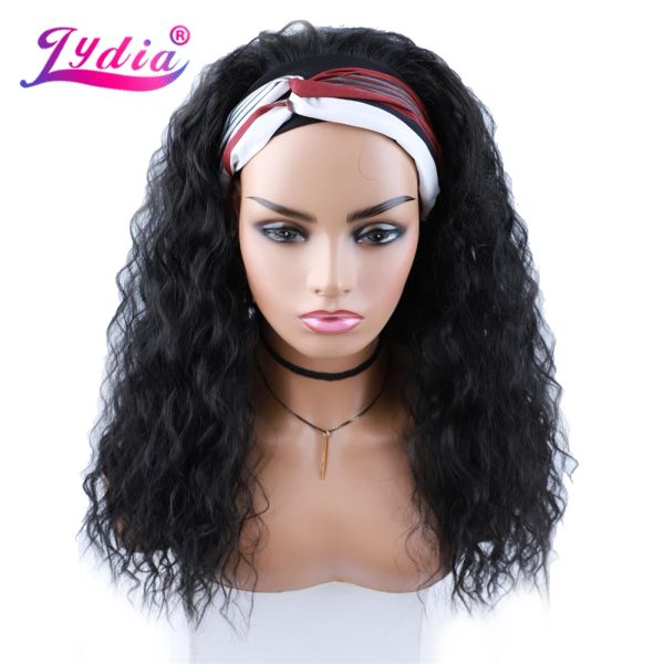 Pelucas Lydia, diadema larga ondulada, pelucas de pelo sintético para mujeres afroamericanas, peluca rizada negra de 20 pulgadas Kanekalon para fiesta diaria