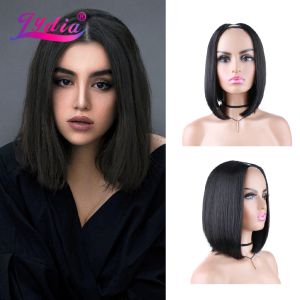 Pelucas Lydia sedoso recto Bob V parte Color negro peluca de pelo sintético resistente al calor 12 pulgadas para mujeres señoras pelucas diarias