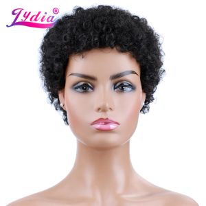 Perruques Lydia perruques synthétiques pour femmes courtes 4 pouces Curl 100% Kanekalon fibre résistante à la chaleur DailyParty perruque noir brun blond crépus