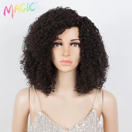 Pelucas Magic 16 pulgadas pelucas sintéticas Afro Kinky Curly Wig parte Naturaleza Naturaleza Black Curly Wig para mujeres negras Cabello resistente al calor