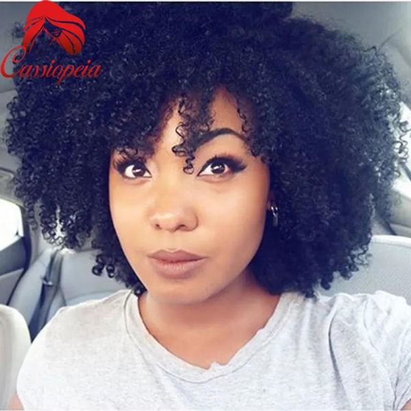 Pelucas de cabello humano virgen malasio Afro rizado rizado corto encaje frente cabello con rayita natural 8A grado sin cola pelucas llenas del cordón para Blac