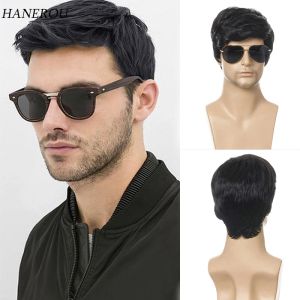 Perruques synthétiques pour hommes, perruques courtes bouclées noires naturelles avec Fiber de haute température, usage quotidien, coiffure à la mode, faux cheveux masculins