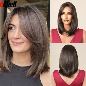 Perruques moyennes lingots de brun foncé des perruques synthétiques avec une frange courte bob perruque pour les femmes cosplay Cosplay Natural Hair résistant à la chaleur