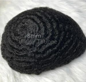 Pelucas Peluca para hombre Postizos 8 mm Afro Wave Hair Toupee Full Swiss Lace Toupee Reemplazo de cabello humano Remy virgen chino para hombres negros Gratis
