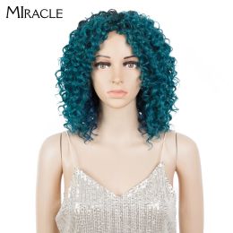 Perruques Miracle Synthétique Afro Pinky Curly Wigs for Black Women Black 12 pouces Curly Wig With Bangs Blonde Green Wig Cosplay Wig
