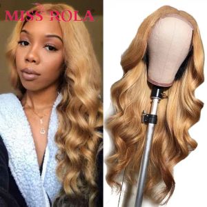 Perruques Miss Rola Body Wave 4 * 4 Lace Fermeure Human Hair Wigs ombre 99J Blond Blond Highlight Brésilien Remy Hair Wig 180% densité pré-cueilli