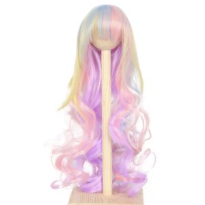 Pruiken miss u haar 1/4 bjd poppen pruik regenboog lange krullend dod dod pullip dollfie haar handgemaakte accessoires diy maken benodigdheden