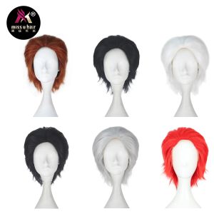 Pelucas Miss U Hair Men Unisex 33cm Pelo Recto Corto Sintético Auburn Negro Rojo Color Halloween Cosplay Peluca Peluca de juego de rol