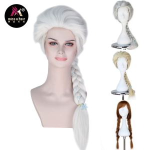 Pruiken Miss U Haar Synthetisch Prinses Kind Volwassen Pruik Lang Recht Vlechthaar Halloween Cosplay Kostuum Pruik met Haarspeldaccessoires