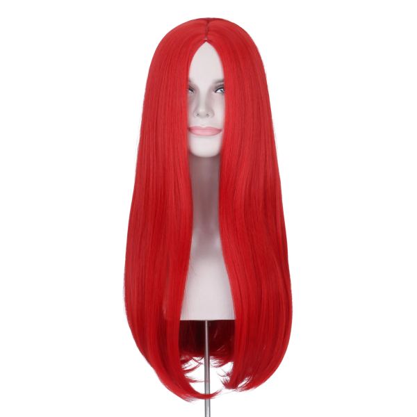 Pelucas Missuhair, peluca de disfraz de Sally para mujer, peluca de pelo rojo liso largo de 26 pulgadas, pelucas sintéticas de parte media para Cosplay de Halloween