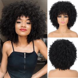 Wigs Mix Honey Blonde Colored Short Afro Kinky Curly Wig With Bangs Drag Queen Heat Resistant Synthetic Full Machined Wig For Women