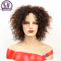 Perruques MSIWIGS Afro perruques moyennes pour femmes Ombre couleur marron cheveux perruque synthétique avec point culminant