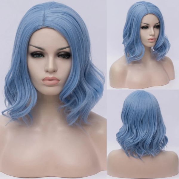 Pelucas MSIWIGS pelucas sintéticas de Cosplay azul para mujeres blancas peluca corta ondulada rosa rojo púrpura resistente al calor