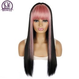 Pelucas MSIWIGS Color Blanqueamiento Teñido Templos dobles Corte sintético Flequillo Peluca de pelo largo y recto Hiphop Anime Dance Party Headgear