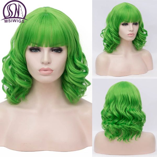 Perruques msiwig courtes Bobo Cosplay perruques rose avec frange femme cheveux synthétiques perruques bleu vert rouge cheveux pour fête