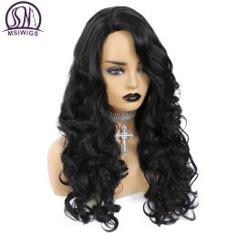 Perruques msiwigs perruque synthétique longue afro curly cheveux noirs pour femmes la ligne de partie latérale naturelle perruque purpe coiffure résistante à la chaleur pour la chaleur